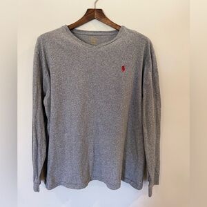 Polo by Ralph Lauren Gray Long-Sleeve V-Neck Shirt with Red Pony